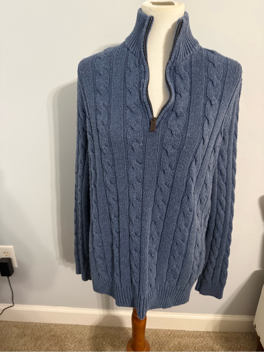 Polo by Ralph Lauren Men's Slate Blue Cable Half-Zip Sweater